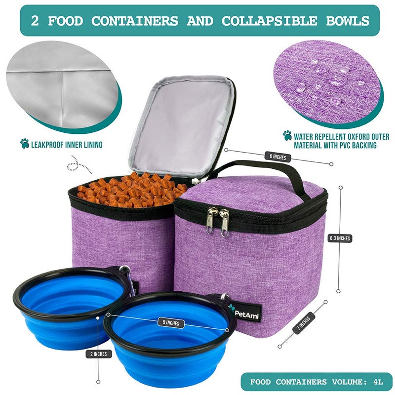 PetAmi Dog Travel Bag Backpack, Airline Approved Dog Bags for Traveling, Puppy Diaper Bag Supplies, Pet Camping Essentials Hiking Accessories Dog Mom Gift, Food Container, Collapsible Bowls, Purple - Image 4